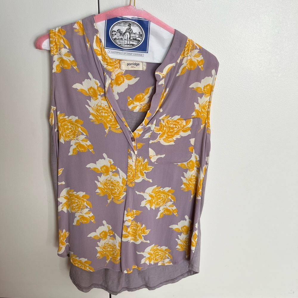 Women's Porridge (Anthropologie) Sleeveless Floral Blouse - Lavender and Yellow